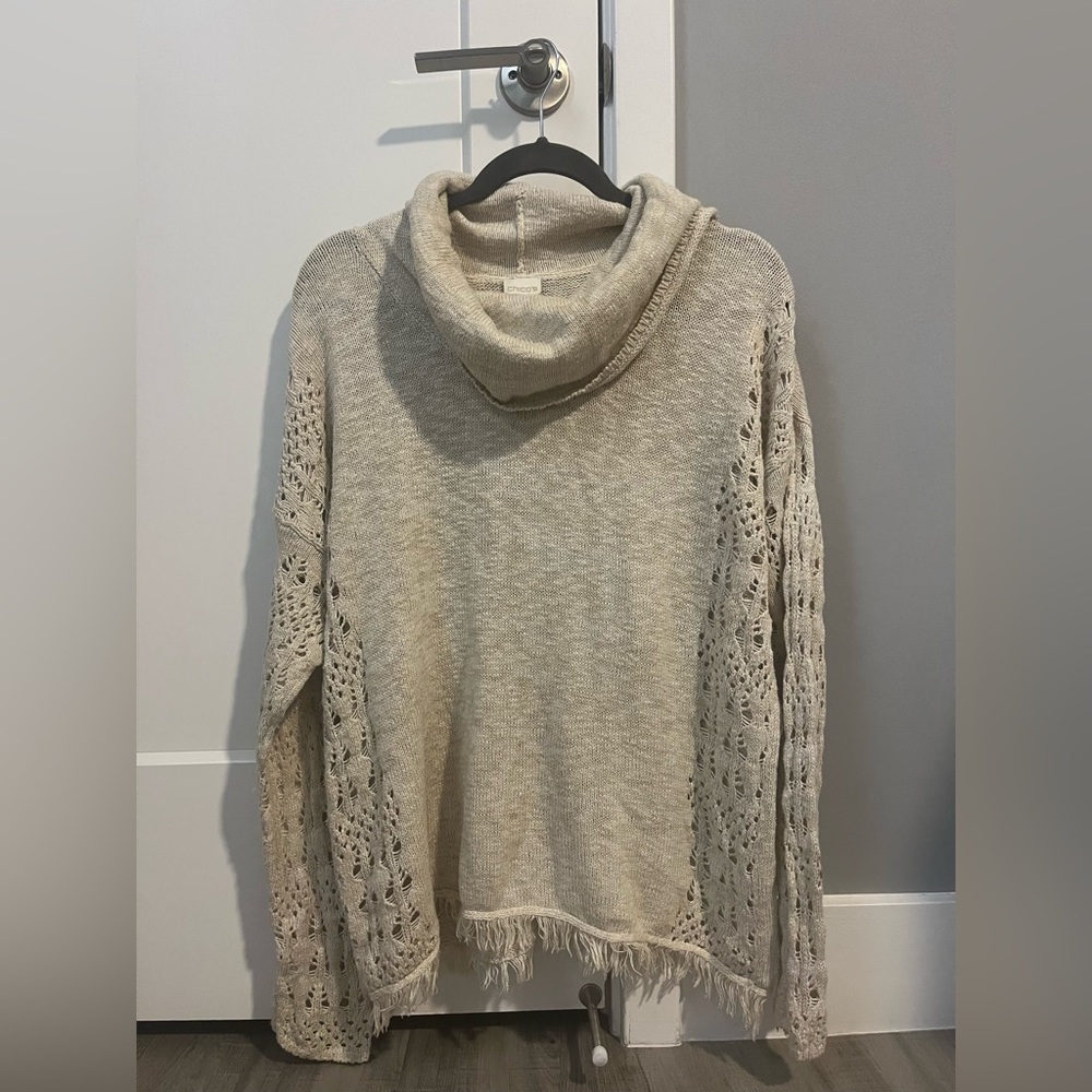 Sweater  beige/ brown long sleeve by Chicos size L/2 loose cowel neck